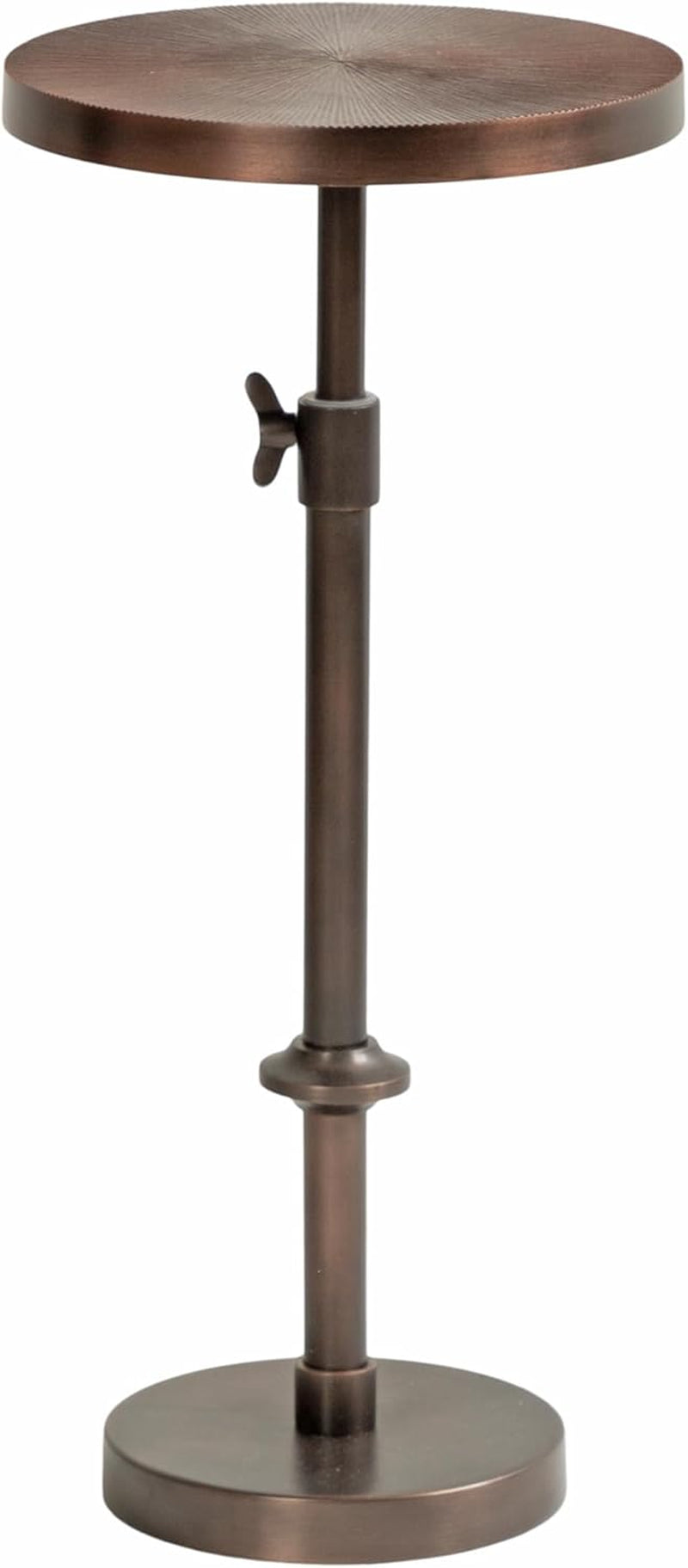 Engles Traditional Adjustable-Height Pedestal Drink Table; 10 X 10 X 30; Bronze; Vintage round Indoor Metal Plant Stand with Embossed Sunburst Pattern