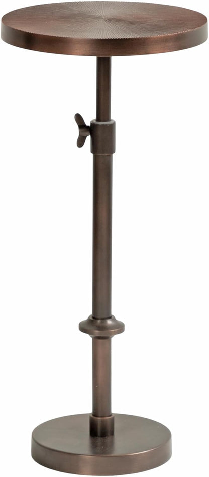 Engles Traditional Adjustable-Height Pedestal Drink Table; 10 X 10 X 30; Bronze; Vintage round Indoor Metal Plant Stand with Embossed Sunburst Pattern