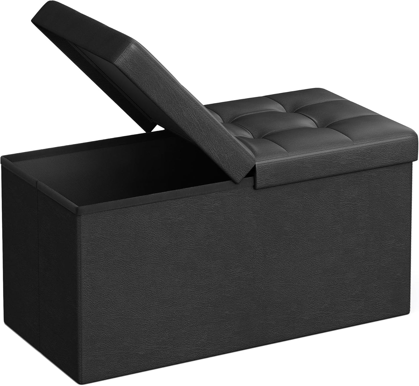 MAZIE Collection - 43 Inches Storage Ottoman Bench with Flipping Lid, Storage Chest with Iron Frame Support, Load 660 Lb, for Living Room, Bedroom, Synthetic Leather, Black ULSF75BK