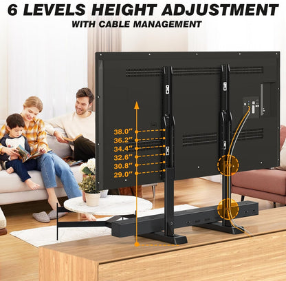 Universal TV Stand, Large TV Legs for 37-86 Inch Flat Curved Tvs with Cable Management, 6 Height Adjustment Table Top TV Mount Stand up to 150Lbs, Black