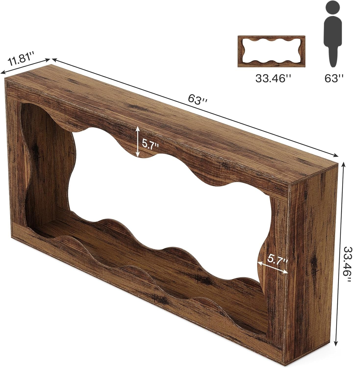 63 Inches Farmhouse Console Table with Storage, Couch Table behind Sofa, Long Entryway Sofa Station, Narrow Console Stand, Hallway Stand for Entryway Living Room, Brown