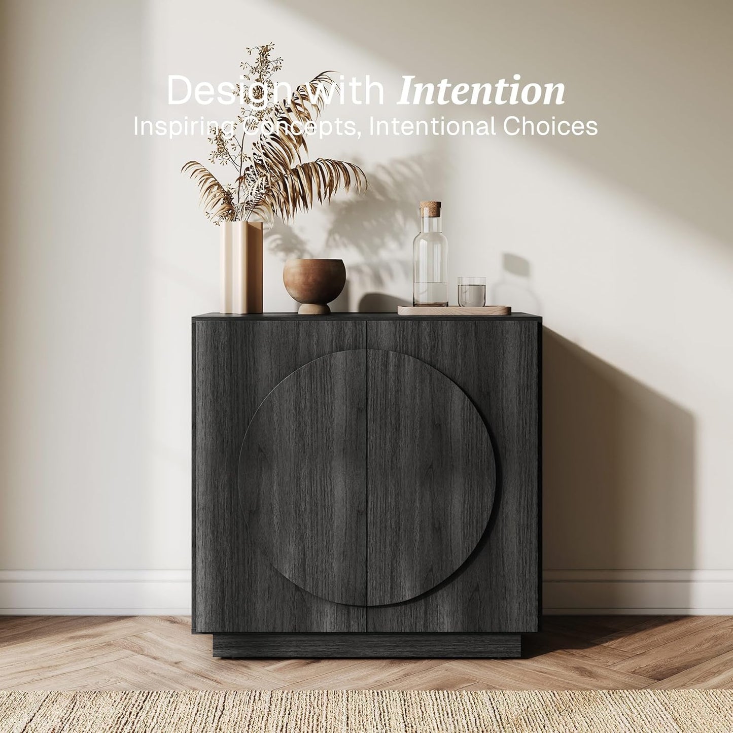 Modular Buffet Cabinet with Storage,Mid Century Modern Arched Sideboard with Adjustable Shelf & Symmetrical Doors,Credenza Console Table for Entryway Kitchen Living Room (Espresso Black)