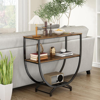3 Tier Console Tables, 30" Height Entryway Table, Sofa Table behind Couch, Industrial Entryway Furniture Entry Way TV Stand with Storage for Living Room, Hallway, Entrance, Rustic Brown