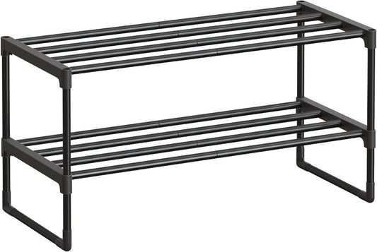 Shoe Rack, 2-Tier Shoe Organizer, Metal Storage Shelf, Upright or Upside Down, for 6-9 Pairs, Stackable, for Entryway, 11.8 X 26.8 X 13.2 Inches, Black ULSA202B01