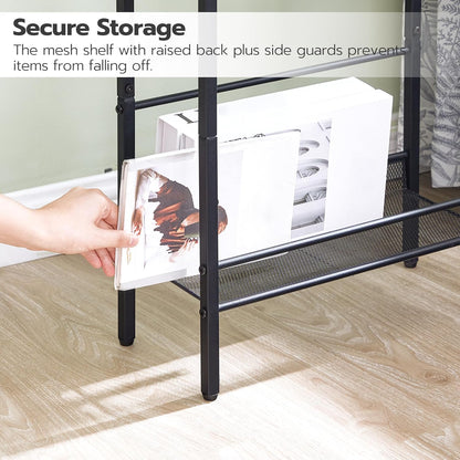 Small Narrow Side Table with Charging Station, Skinny End Table for Small Spaces, Slim Nightstand with USB Ports Outlet, Sofa beside Table with Storage Shelf, Rustic Brown and Black BF102UBZ01