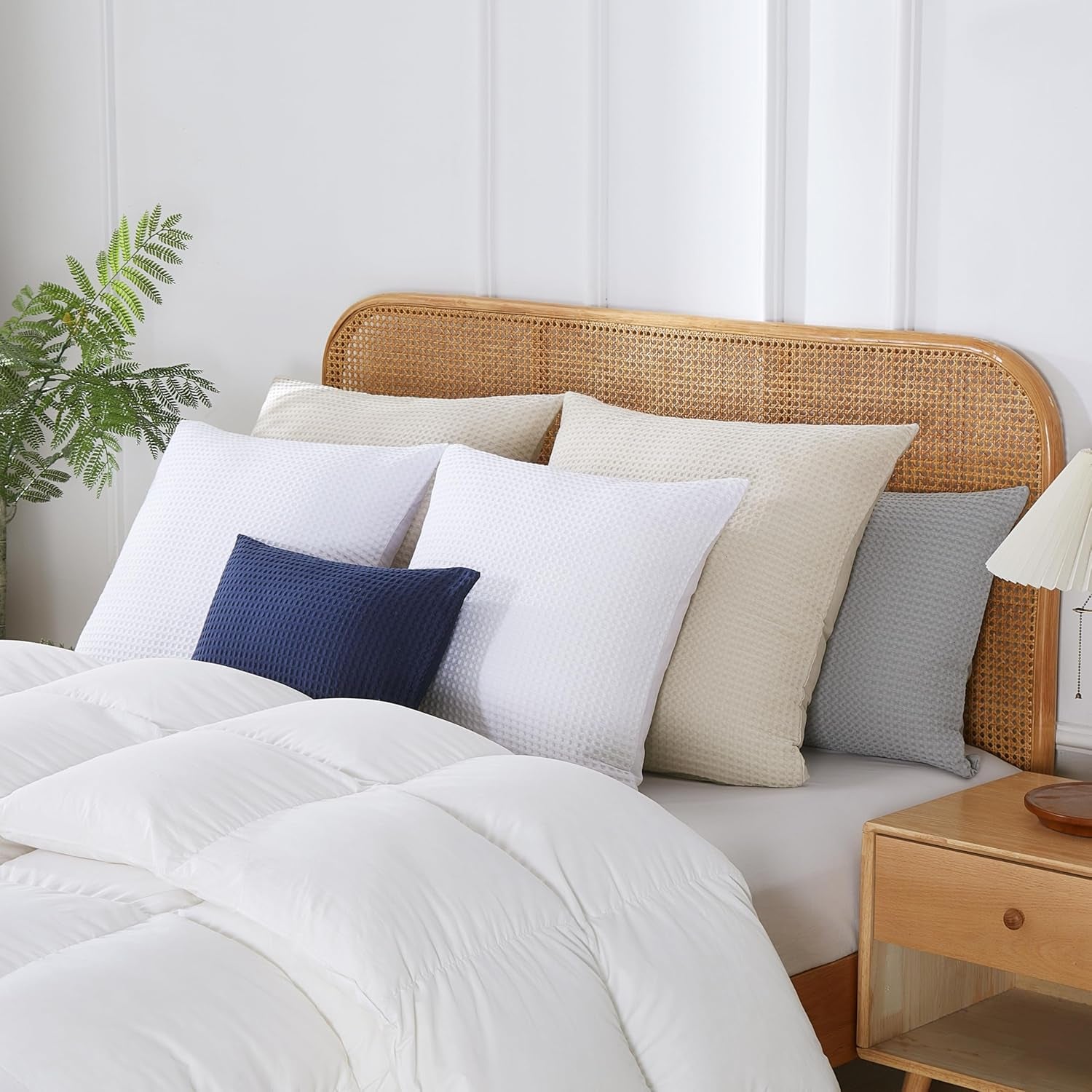 100% Cotton Waffle Weave Pillow Shams King Size Set of 2 ,600 TC Egyptian Cotton Pillowcases with Envelope Closure,Fade-Resistant, Luxury Soft & Breathable Pillow Case Covers for Bed ,Khaki 20" X 36"