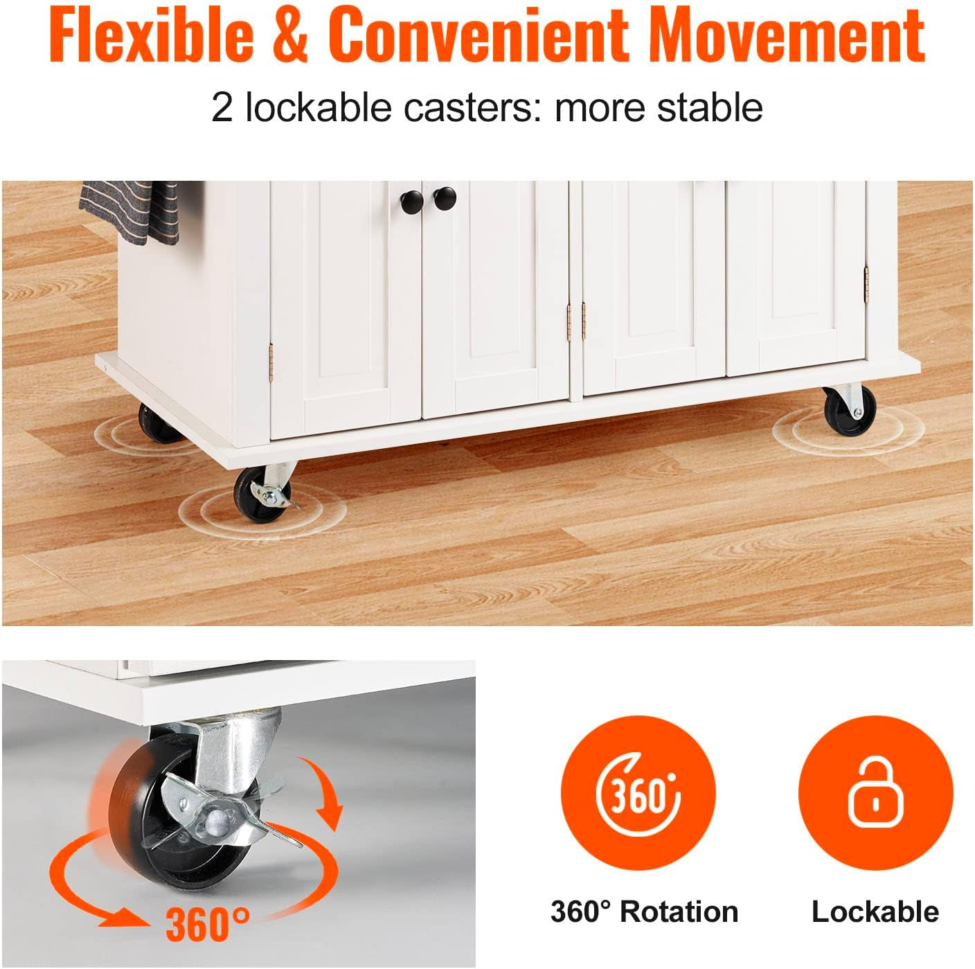 Kitchen Island Cart with Solid Wood Top, 35.4" Width Mobile Carts with Storage Cabinet, Rolling Kitchen Table with Spice Rack, Towel Rack, and Drawer, Portable Islands on Wheels, White