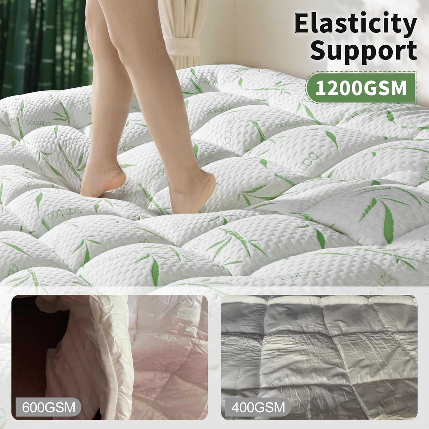 Mattress Topper King Size - 1200GSM 3D+7D down Alternative Fill, Viscose Made from Bamboo Cover, Extra Plush for Back Pain, 8"-18" Deep Pocket(King,78"X80")