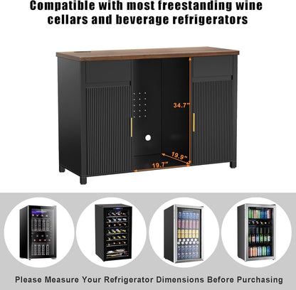 Large Coffee Bar Cabinet with Fridge Space, Mini Fridge Cabinet with Wine Storage, Buffet Sideboard Table for Home, Fluted Modern Design,53.2" L