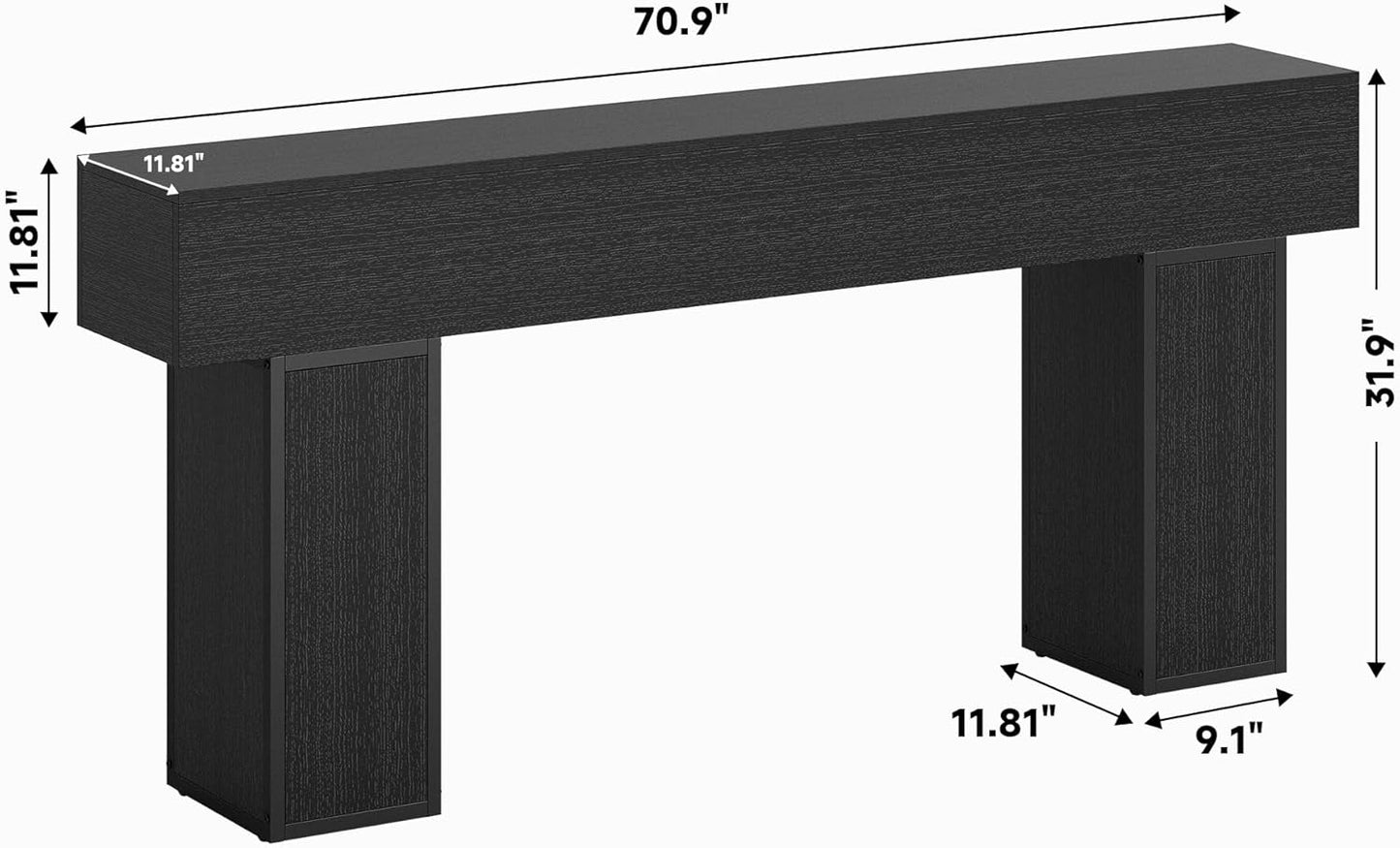 70.9-Inch Long Console Table, Wooden Sofa Table behind Couch Tables, Farmhouse Entryway Table Accent Table for Entrance, Hallway, Living Room, Foyer, Black