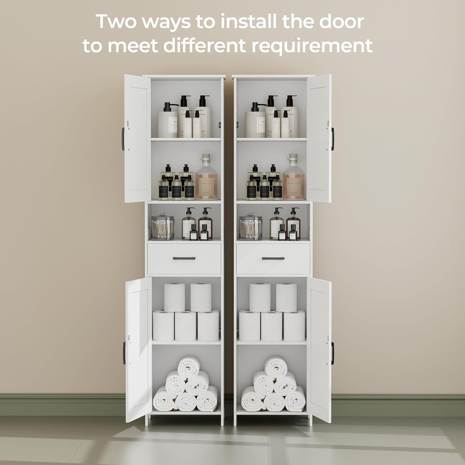 67" H Tall Bathroom Storage Cabinet with 2 Barn Doors and 1 Drawer, Narrow Storage Unit, Adjustable Shelves, Floor Cabinet for Bathroom, Living Room, Entryway, Kitchen, White, (15.7" W)