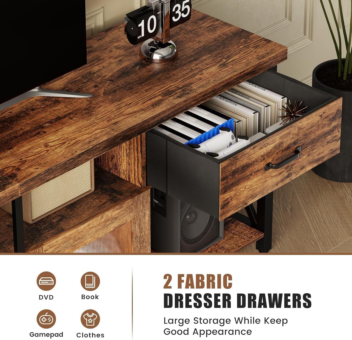 TV Stand for 75 80 Inch TV, Farmhouse Entertainment Center with 2 Drawers & Storage Cabinets, Industrial Media Console Table with Soundbar Shelf for Living Room, Bedroom, Fits Tvs up to 80"