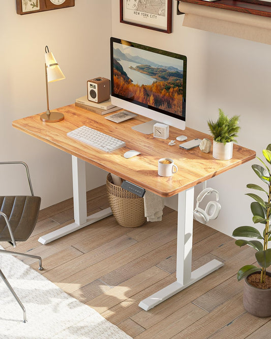 48 X 24 Large One-Piece Standing Desk, Adjustable Height Electric Computer Home Office Sit Stand up Workstation, with 4 Memory Presets, Headphone Hook, Light Rustic