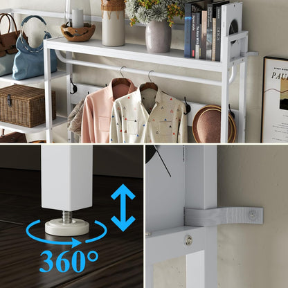 7-In-1 Hall Tree with Bench and Shoe Storage for Entryway, Entryway Bench with Coat Rack, Storage Shelves, Shoe Race, Coat Hooks and 2 Fabric Drawers for Hallway(White)