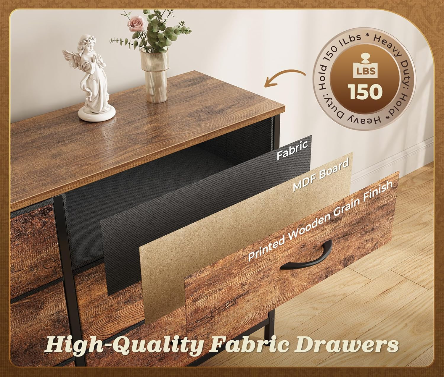 78.7 Inch Long Dresser for Bedroom, 15 Drawer Fabric Dresser for Closet, Large TV Stand for 65, 75, 85 Inch TV, Wide Chest of Drawer with Storage, 78.7" W X 12.9" D X 26.7" H, Rustic Brown