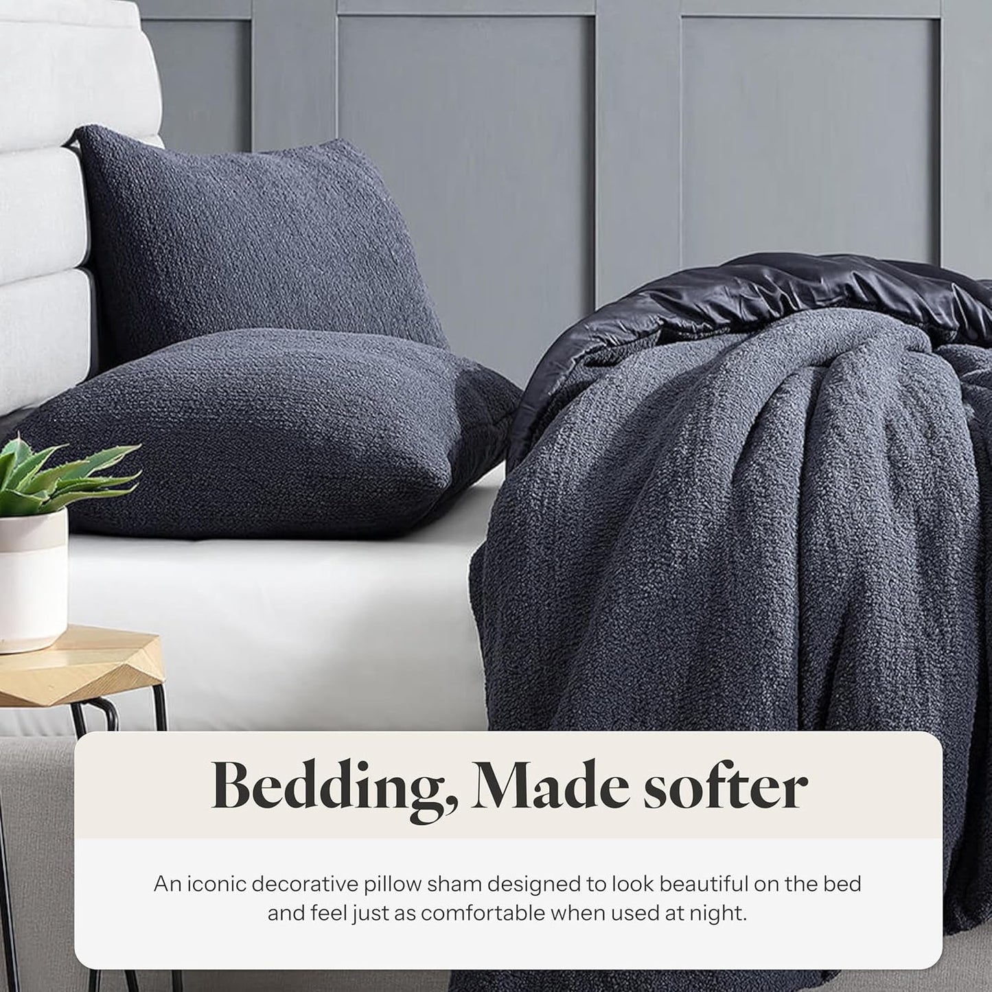 Snug Sham Set (Set of 2) – Ultra Soft Fluffy Pillow Shams, Decorative Bed Pillow Shams - Signature Snug Fabric, Hypoallergenic, Machine Washable - King Size (20.5" X 36.5") - Coal