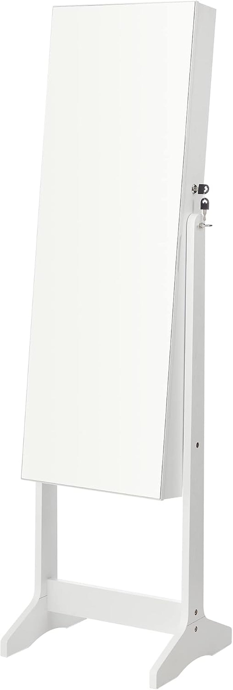 Jewelry Cabinet Armoire, Freestanding Lockable Storage Organizer Unit with 2 Plastic Cosmetic Storage, Full-Length Frameless Mirror, for Necklace Earring, White UJJC002W01