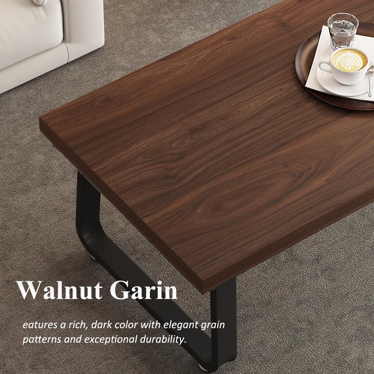 Rustic Walnut Coffee Table, 39” Mid Century Modern Center Table, Rectangle Industrial Living Room Coffee Table, Simple Farmhouse Wood and Metal Tea Coffee Tables for Home Bedroom, Walnut, 39 In