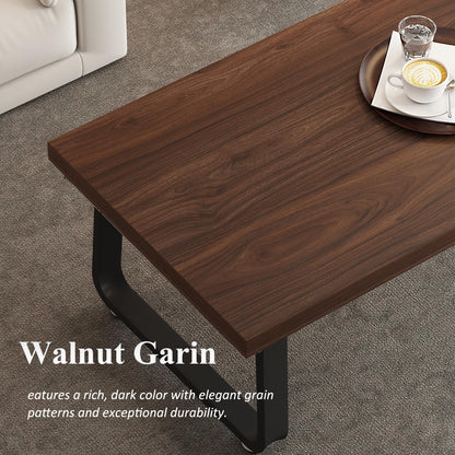 Rustic Walnut Coffee Table, 39” Mid Century Modern Center Table, Rectangle Industrial Living Room Coffee Table, Simple Farmhouse Wood and Metal Tea Coffee Tables for Home Bedroom, Walnut, 39 In