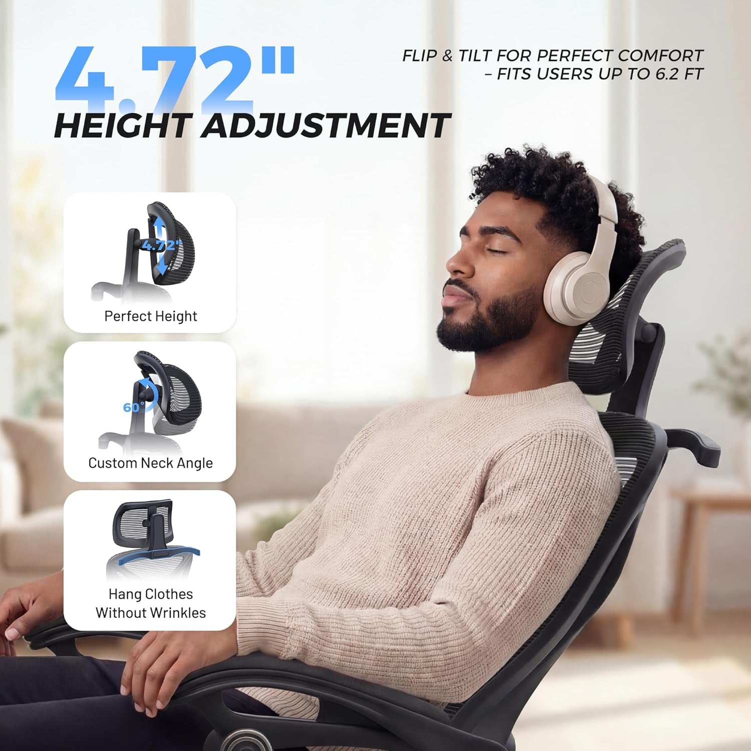 Ergonomic Office Chair with Footrest - Adjustable Lumbar Support & Headrest, 90-160° Reclining Mesh Back Computer Chair - Home Office/Gaming, 350Lbs Capacity