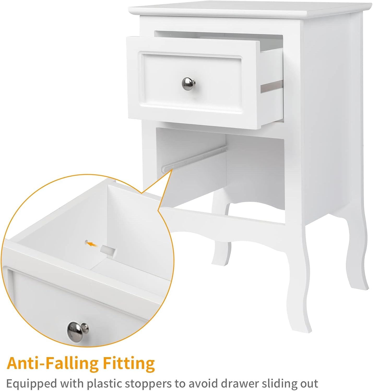 White Nightstand Set of 2, Nightstands with 2 Drawers, Bed Side Table/Night Stand, Small Nightstand for Bedroom, Small Spaces, College Dorm, Kids’ Room, Living Room, Wood, 16W X 12D X 24H