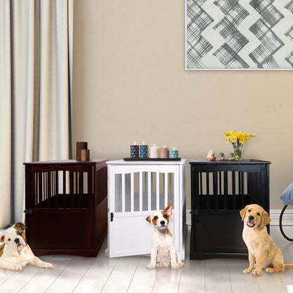 Wooden Lattice Pet Crate, End Table, Espresso