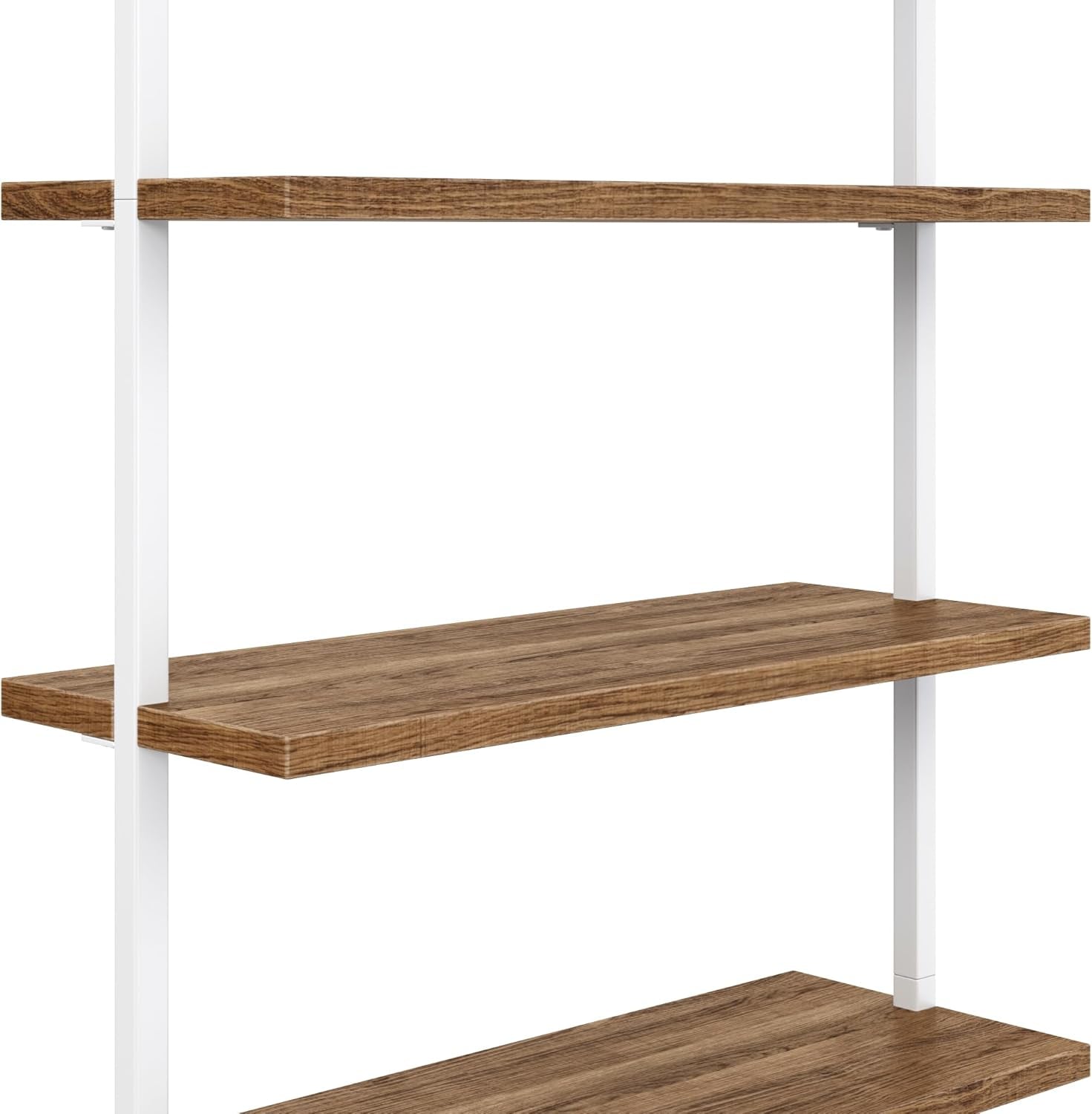 Theo 6-Shelf Tall Bookcase, Wall Mount Bookshelf with Natural Wood Finish and Industrial Metal Frame, Rustic Oak/White