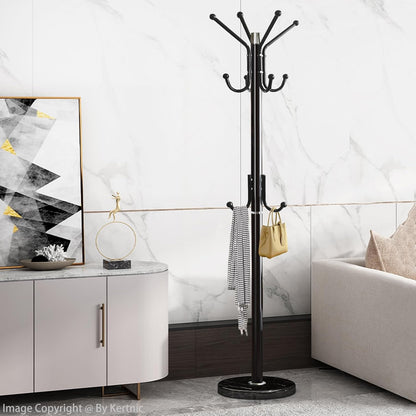 Modern Coat Rack Freestanding with Natural Marble Base & Sturdy Metal Frame, 11 Hooks Hall Tree for Jackets, Hats, Bags, Entryway Organizer for Bedroom, Living Room, Closet (11 Hooks-Black)