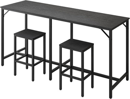 70.9" Bar Table and Chairs Set, Dining Table and Chair Sets, 3 Piece Counter Height Table and 2 Stools, Kithcen Table for Home Restaurant, Bar, Black BT09BB
