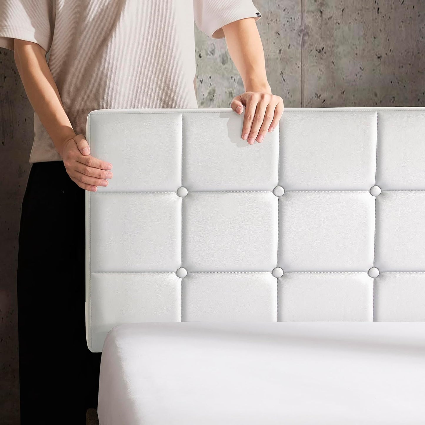 Twin Headboard Only, Button Tufted Headboards, Upholstered Bed Headboard, Wall Mounted, Adjustable Height 34”-42”, Modern Headboard Twin Size, White