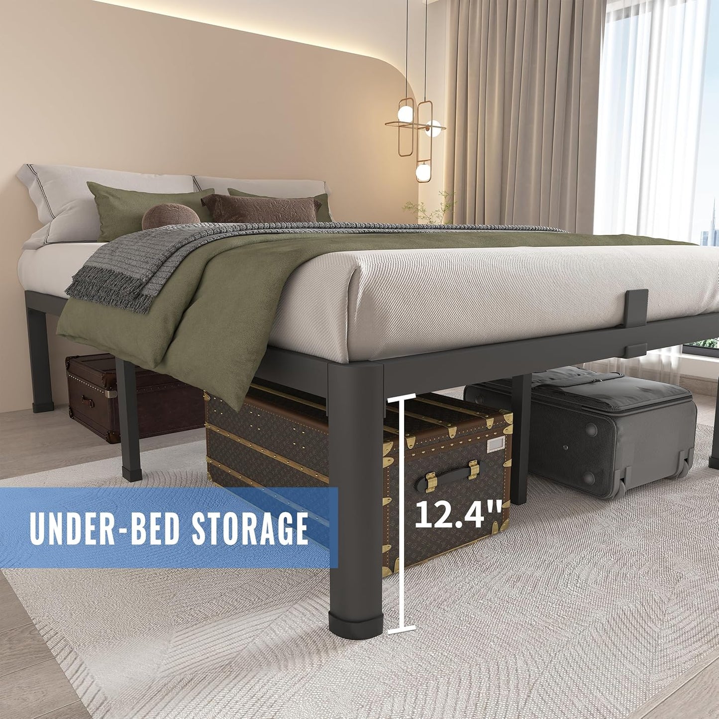 14 Inch Queen Metal Platform Bed Frame with round Corner Legs, 3000 LBS Heavy Duty Steel Slats Support, Noise Free, No Box Spring Needed, Easy Assembly