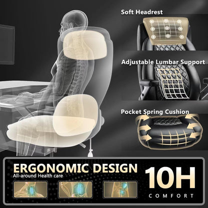 600LBS Large Heavy Duty Office Chair with 5D Flip Arms, Comfy Big and Tall Executive Office Desk Chair with Pocket Spring Cushion,High Back Computer Chair with Lumbar Support,Dual Rubber Wheel