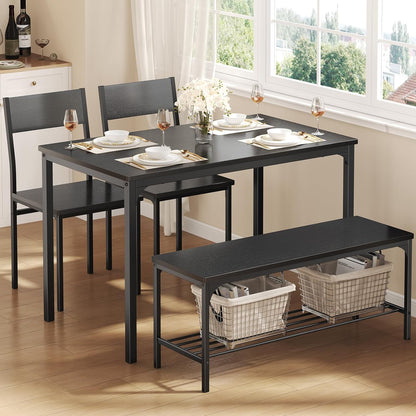Dining Table Set, Dining Table for 4 with Bench, Kitchen Table, Space-Saving Ideal 4-Person Set for Dining Room Kitchen Apartment Corner Black 4 Pack