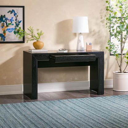 Amira Modern MDF Waterfall Writing Desk with a Built-In Storage Drawer, 52 Inch, Black
