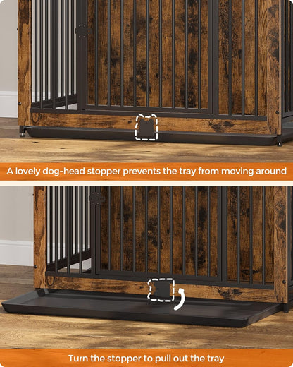 Dog Crate Furniture, 38 Inches Dog Kennel for Dogs up to 70 Lb, with Removable Tray, Heavy-Duty Dog Cage End Table, Double Doors Dog House, Rustic Brown UPFC013X01