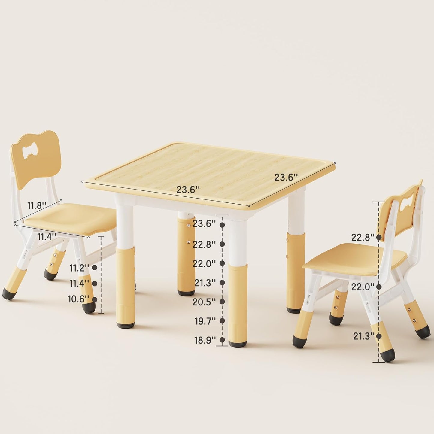 Kids Table and 2 Chairs Set, Height Adjustable Toddler Desk and Chair Set, Graffiti Desktop, Classroom/Daycare/Home, Children Multi-Activity Table for Ages 2-8