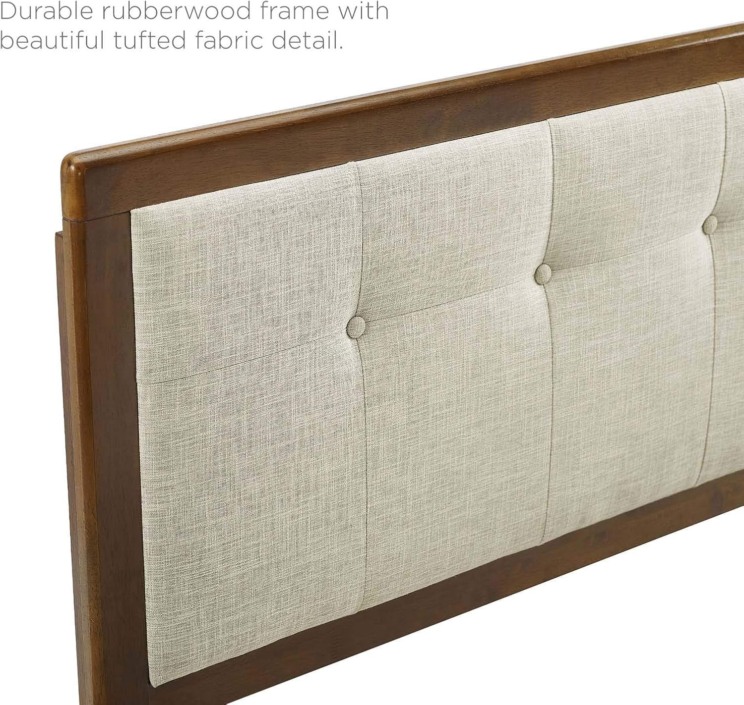 Draper Tufted King Fabric and Wood Headboard in Walnut Beige