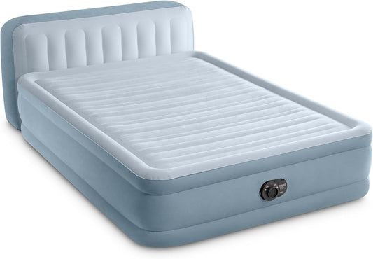 64449ED Dura-Beam Deluxe Plush Air Mattress with Headboard: Fiber-Tech - Queen Size - Built-In Electric Pump - 18In Bed Height - 600Lb Weight Capacity