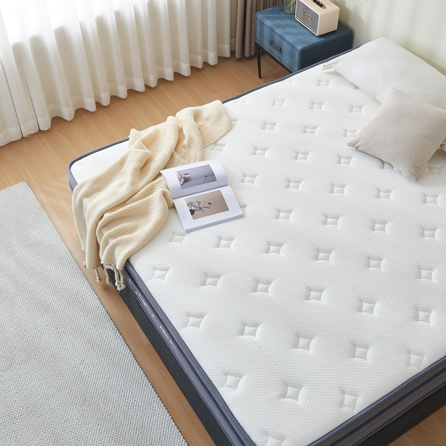 Queen Mattress, 12 Inch Queen Size Hybrid Mattress in a Box with Independent Spring, Soft and Comfortable, Pressure Relief, Medium Firmness, Certipur-Us Certified