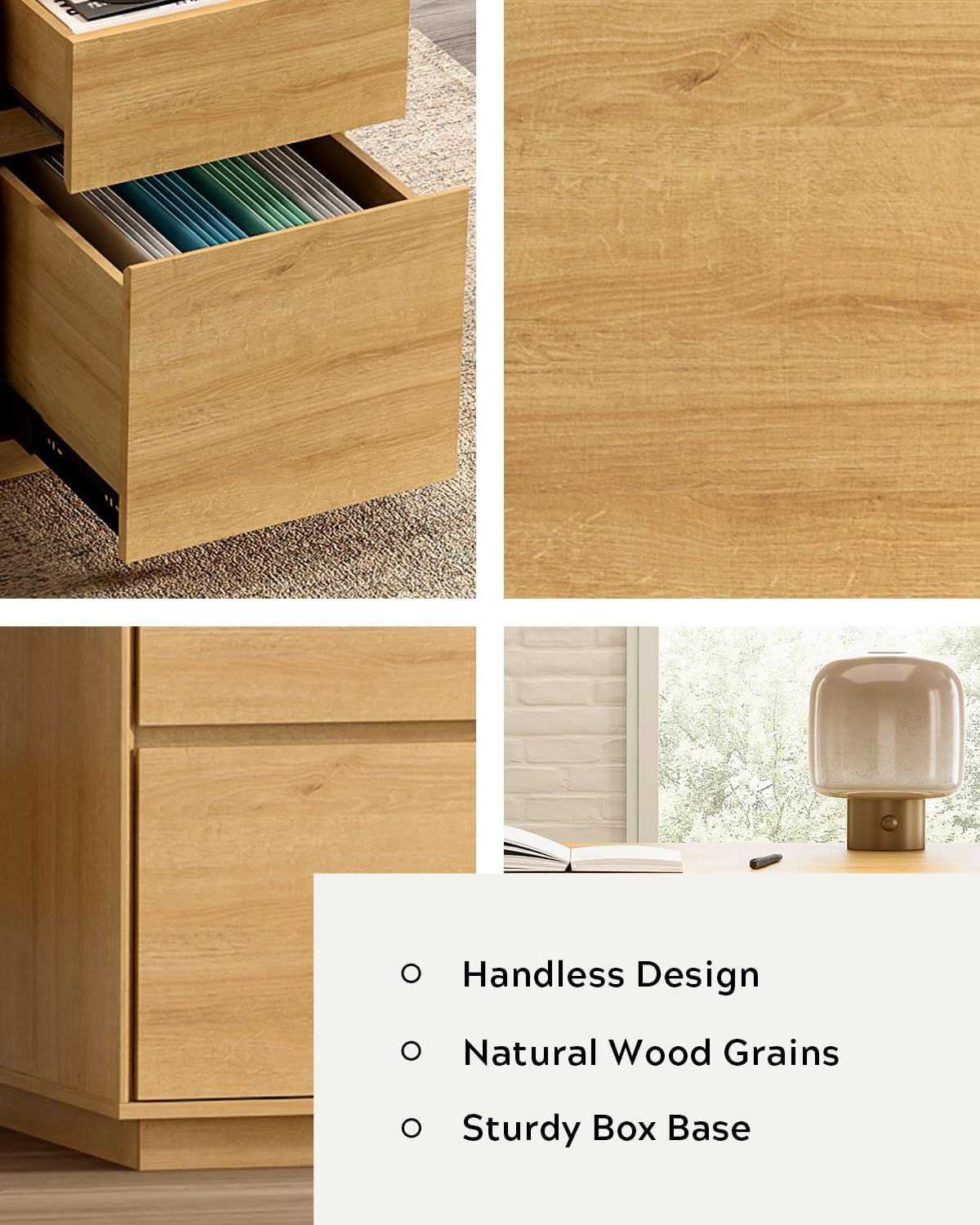 47" Executive Desk with File Drawer, Farmhouse Computer Desk with Charging Station and Open Storage Compartment Wooden Home Office Desk for Writing Study Working, Natural Oak