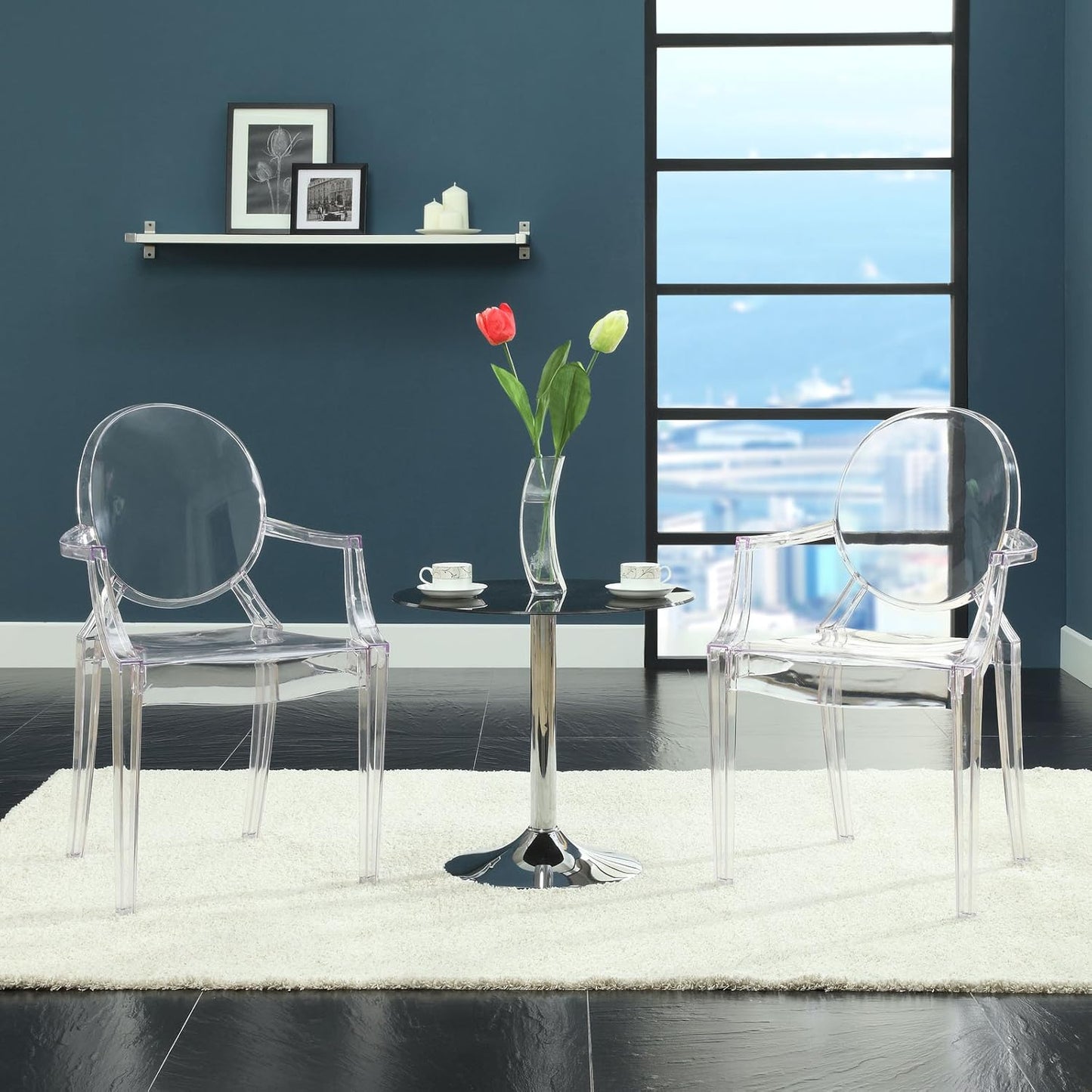 Casper Modern Acrylic Stacking Kitchen and Dining Room Arm Chair in Clear - Fully Assembled