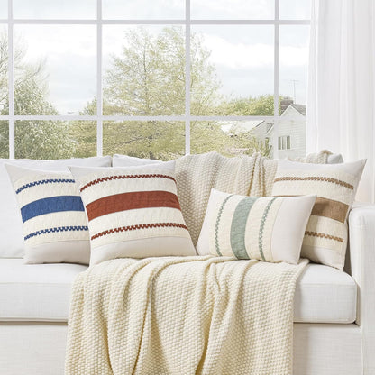 Set of 2 Boho Neutral Decorative Throw Pillow Cover 18X18 Inch for Couch Bed Sofa, Aesthetic Modern Organic Farmhouse Home Decor, Soft Cotton Cute Accent Macrame Woven Tan Cushion Case