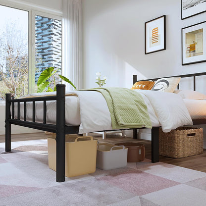 Twin Size Metal Bed Frame with Headboard & Footboard 14 Inch Metal Platform Mattress Foundation Support with Steel Slat, under Bed Storage, No Box Spring Needed