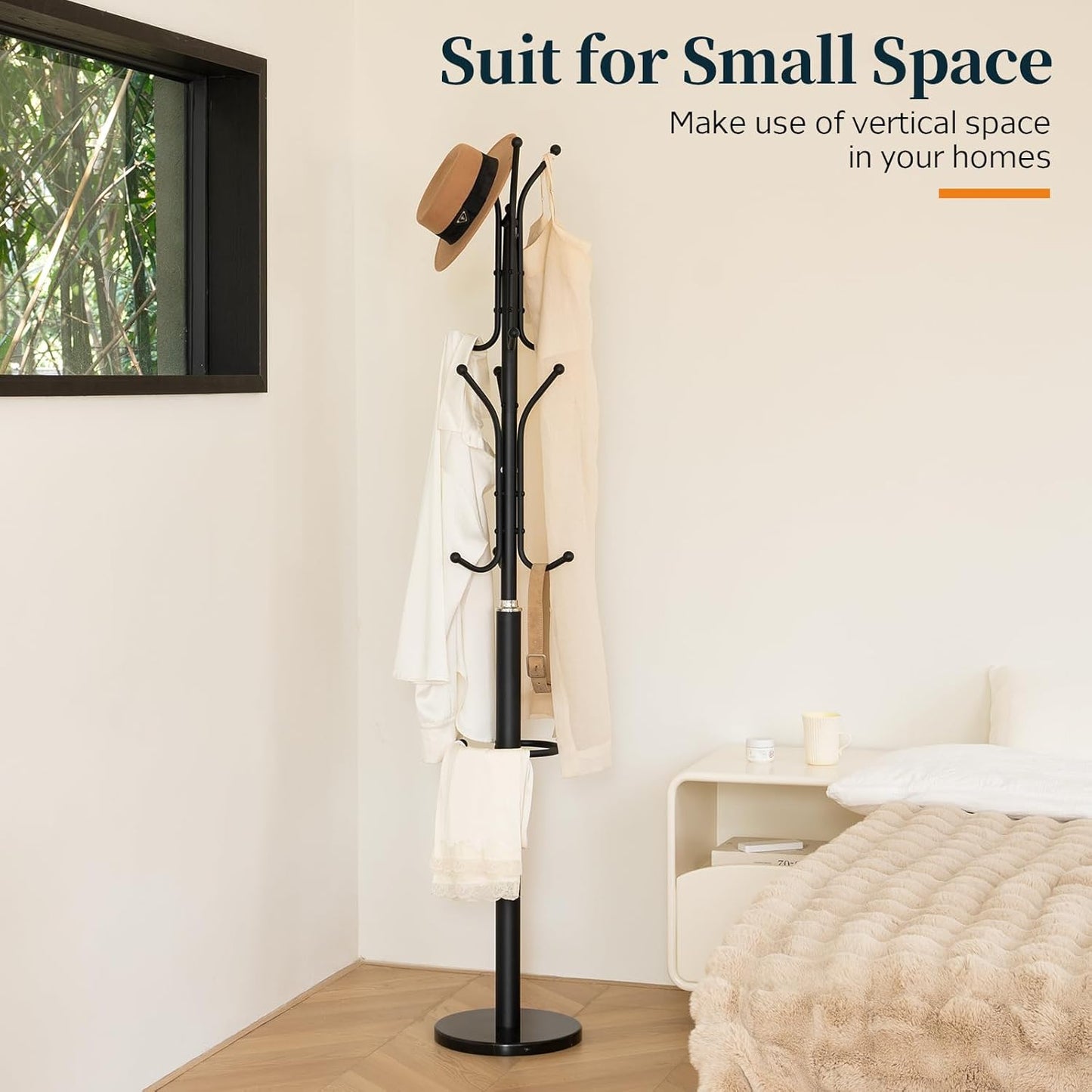 Metal Coat Rack Freestanding with Marble Base, Coat Tree with 12 Hooks & Umbrella Holder, Coat Hanger Stand for Corner Entryway Bedroom Office, Heavy Duty Coat Rack Stand for Clothes Hats Bags