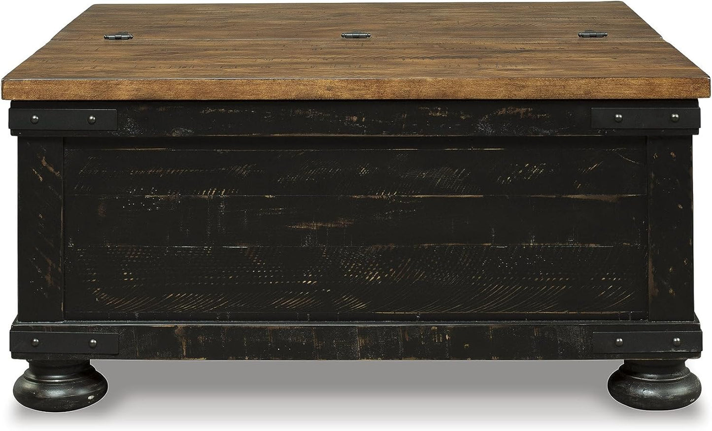 Valebeck Lift Top Coffee Table, Storage, Split-Top Design, Wood, 36" W X 36" D X 18" H, 2-Tone Distressed Brown & Black Finish