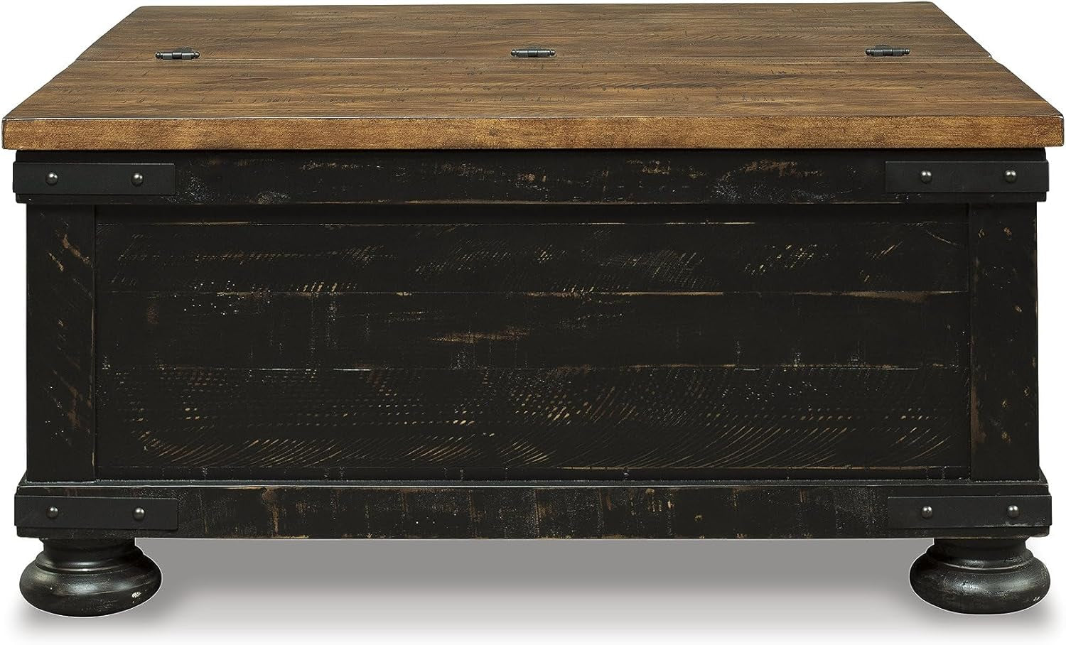 Valebeck Lift Top Coffee Table, Storage, Split-Top Design, Wood, 36" W X 36" D X 18" H, 2-Tone Distressed Brown & Black Finish