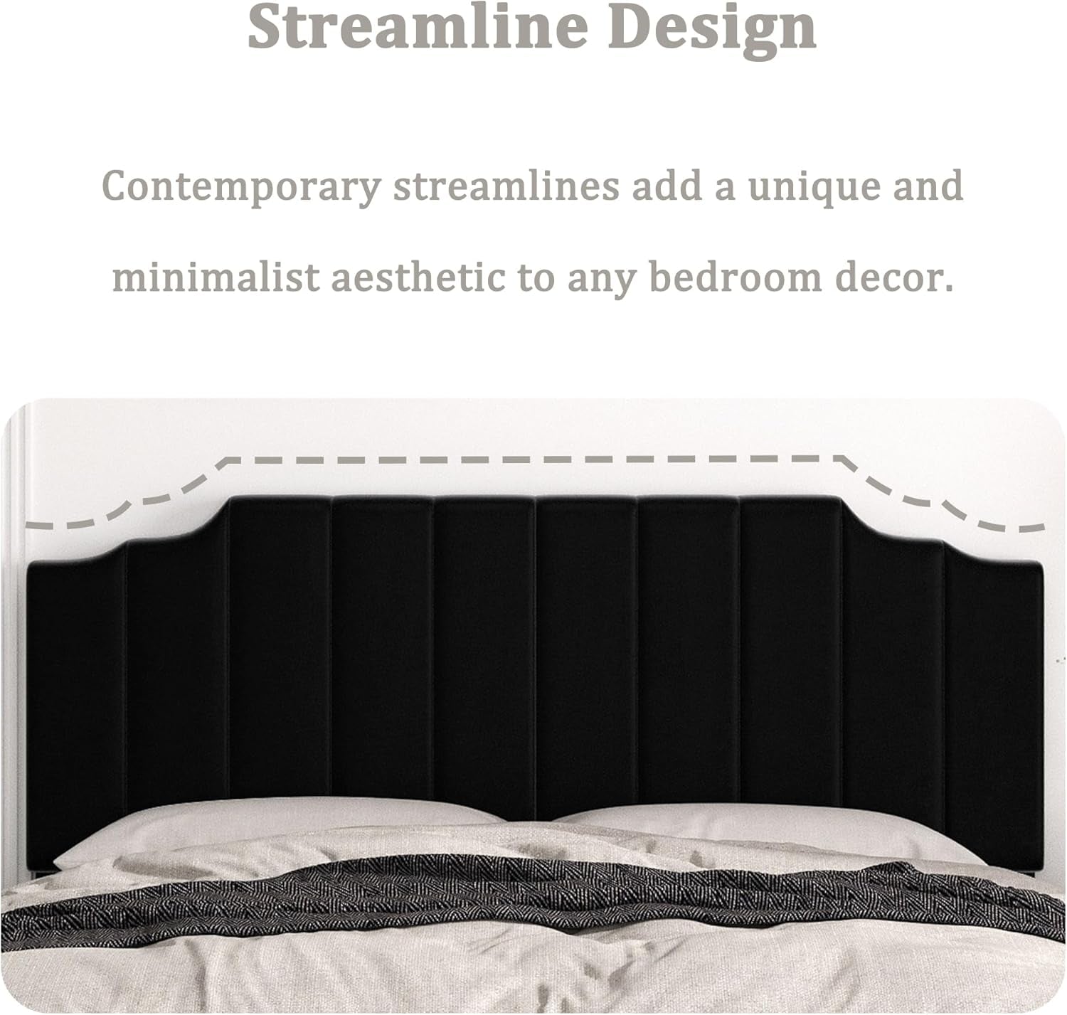 King Size Headboard Only, Velvet Wall Mounted Headboard King for Adjustable Bed Modern Upholstered Head Board Easy Assembly, Black