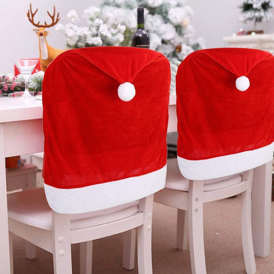 4Pc Red Hat Dining Chair Slipcovers,Christmas Chair Back Covers Kitchen Chair Covers for Christmas Holiday Festival Decoration