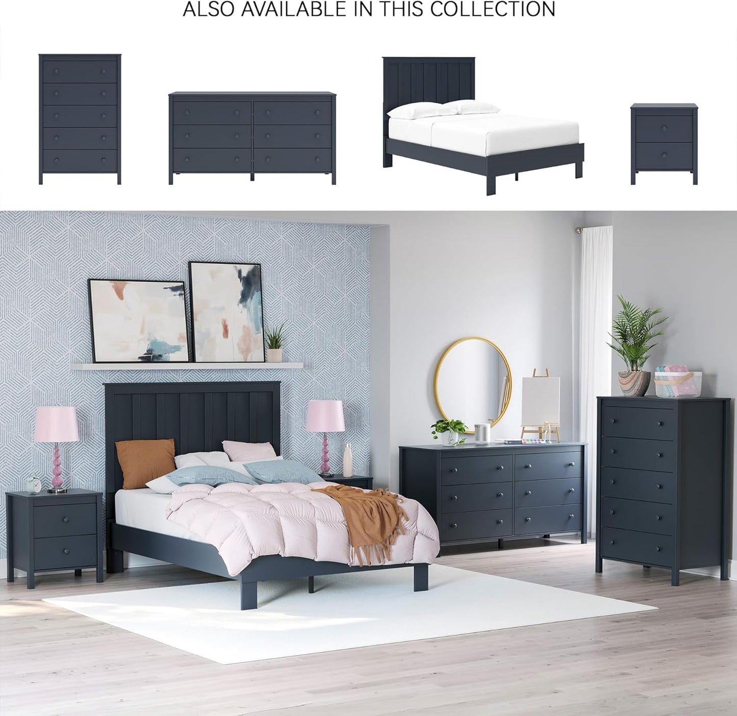 Simmenfort Retro 2 Drawer Nightstand, Blue