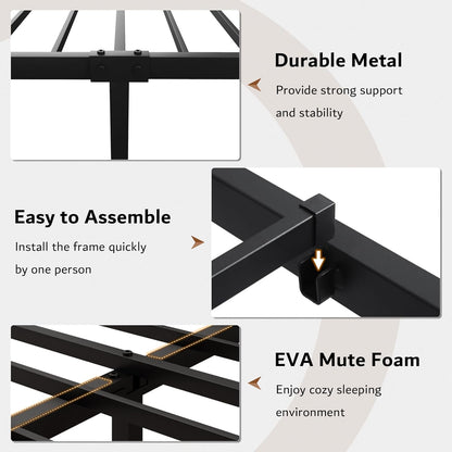 King Metal Bed Frame with Vintage Headboard and Footboard, Farmhouse King Size Bed Frame, under Bed Storage, No Box Spring Needed, Noise-Free, Black